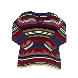 Vintage Y2K Dockers Striped Multicolor Sweater V-Neck Fallwear Womens L